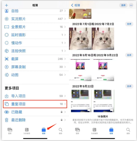 梨林镇苹果手机维修分享iOS 16 中相册重复项目功能使用方法 