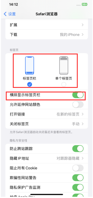 梨林镇苹果手机维修分享Safari浏览器如何切换标签栏位置 